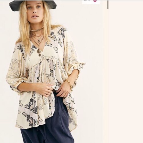 Free People Tops - Free People NWT Girl Talk Printed Tunic Top Medium Med Ivory
